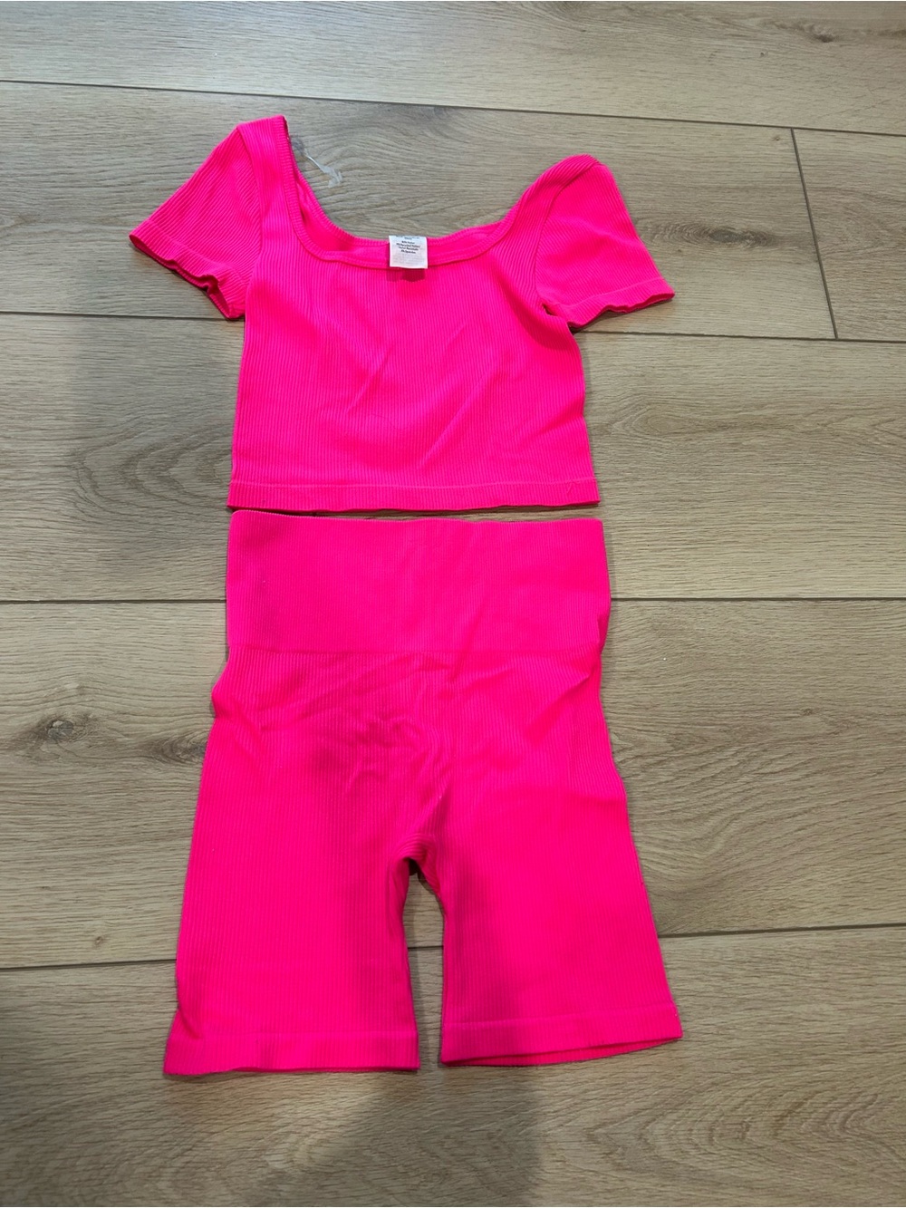 No Boundaries Neon Hot Pink Ribbed Bike Shorts Set